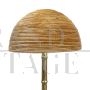 Pair of floor lamps in polished brass and bamboo