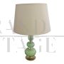 Green Murano glass table lamp with fabric lampshade