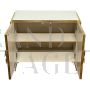 Two-door sideboard in white glass with brass handle