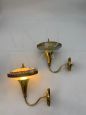 Pair of 1950s wall lights in brass and glass