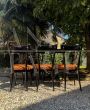 Set of six Ico Parisi chairs in black stained wood with padded seat, Italy 1950s