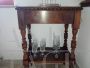 Antique inlaid coffee table with light blue velvet top