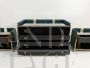 Vintage 1970s dresser and bedside tables set in teal green velvet and black glass