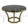 Golden Art Deco circular table with black glass top