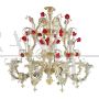 Rezzonico chandelier in gold Murano glass with red flowers         