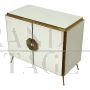 Two-door sideboard in white glass with brass handle