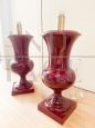 Pair of burgundy ceramic candlestick table lamps, 1970s