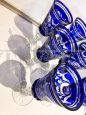 Set of 12 glasses and goblets in finely decorated blue Murano glass, Italy 1970s