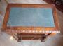 Antique inlaid coffee table with light blue velvet top