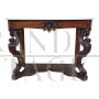 Antique console in carved wood with caryatids and marble top