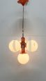 Orange Stilnovo chandelier with white Murano glass spheres