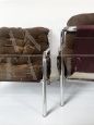 Pair of vintage armchairs in steel and brown Nubuck leather