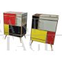 Pair of bedside tables in wood and glass in four colours