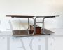 Vintage trolley coffee table in smoked glass, steel and wood with bottle holder