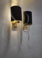 Vintage glass and brass wall light with black lampshade