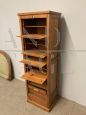 Small 1940s rolling shutter office filing cabinet in oak