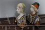 Pair of majolica sculptures by Minghetti with busts of Renaissance nobles