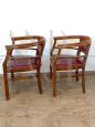 Set of 4 Art Deco tub chairs in wood and burgundy skai, Italy 1940s