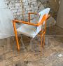 Pair of orange postmodern armchairs with white bouclé wool fabric