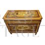 Antique Louis XVI style chest of drawers with inlays of architectures and characters