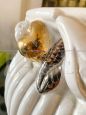 Pair of vintage round white ceramic vases with golden grapes