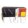 Three-door sideboard in colored glass with backlit handles