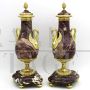 Antique pair of Napoleon III vases in gilded bronze and marble, 19th century