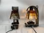 Pair of Longobard brutalist table or wall lamps in Murano glass and wrought iron