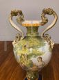 Antique large decorated Ginori vase with subject the Samaritan woman at the well