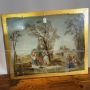 Antique pair of 18th century glass paintings with peasant scenes