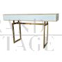 White glass and brass console with two drawers