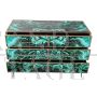 Wooden dresser covered in malachite effect glass with six drawers