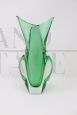 Vase with sinuous shapes in green submerged Murano glass, Italy 1960s