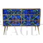 Design dresser in blue glass with lapis lazuli effect with six drawers