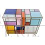 Design sideboard in multicolored glass with illuminated mirror interior