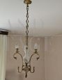 Vintage 3-arm chandelier in bronzed metal and painted ceramic