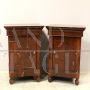 Pair of antique capuchin bedside tables from the Charles X era in walnut, 19th century Italy