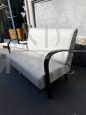 1940s art deco sofa in gray cotton with round armrests