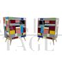 Pair of bedside tables in wood and multicolored glass