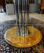 Vintage round table in steel, smoked glass and yellow marble, 1970s