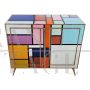 Design sideboard in multicolored glass with illuminated mirror interior