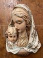 Headboard sculpture of Madonna with Child in majolica from the 1950s