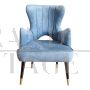 Art deco style armchair in light blue velvet