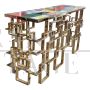 Golden double-sided sculpture console with multicolored Murano glass top