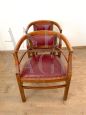 Set of 4 Art Deco tub chairs in wood and burgundy skai, Italy 1940s