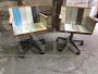 Vintage chairs with wheels, in patchwork wood