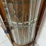 1940s art deco rounded display cabinet in inlaid oak with beveled glasses