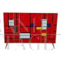 Dresser with four drawers in red Murano glass