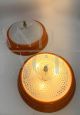 Pair of vintage 1960s ceiling lights in worked glass and orange metal