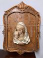 Headboard sculpture of Madonna with Child in majolica from the 1950s